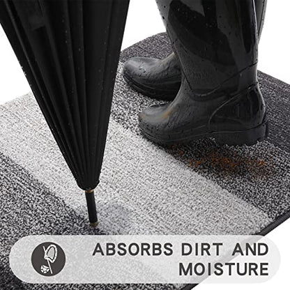 Indoor Outdoor Door Mat, 40x32 Non-Slip Absorbent Dirt Trapper, Low-Profile Washable Inside Entrance Front Floor Mat, Sturdy Soft Entry Doormats for Entryway, Grey