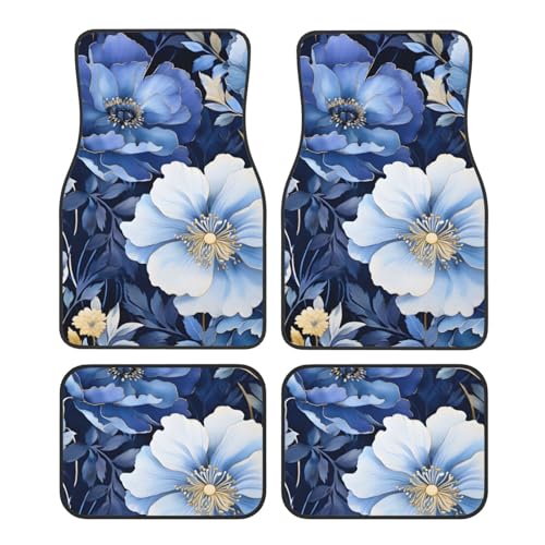 OSAM SPACE Painting Blue Floral Plant Car Floor Mats Set of 4 All Weather Trunk Mat Anti-Slip Automotive Carpet Decor Rugs Universal Car Accessories - color: Painting Blue Floral Plant