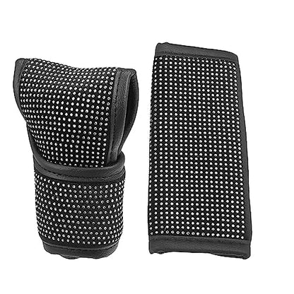 Universal Car Handbrake Cover Bling Rhinestone Gear Shift Knob Decoration Cover Flannel Rhinestone White (Set of 2) - color: White