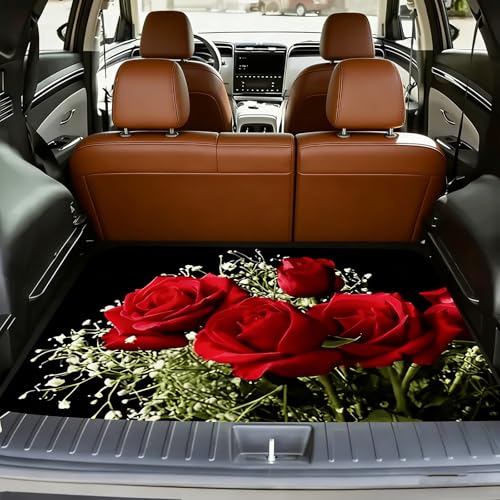 Universal Car Trunk Mat, All Weather Trunk Protection Cargo Liner, Stylish Vehicle Interior Accessories, Durable Cargo Mat Rear Trunk Line Suitable for Most Car (Red Rose Pattern, 29" x 39") - color: Red Rose Pattern