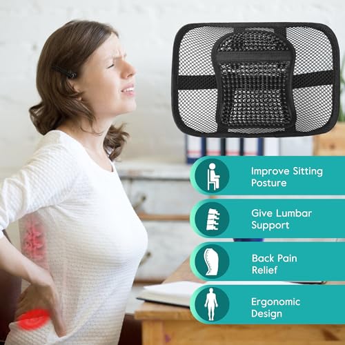 Mesh Back Lumbar Support, Back Support Seat Cushion with Breathable Mesh for Office Chairs Car 12” x 16” - color: Black