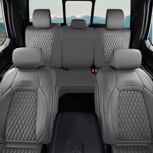 Coverado Dodge Car Seat Covers Full Set, Waterproof Leather Seat Covers for Car Fit for 2009-2018 Dodge RAM 1500, 2010-2024 2500 3500 Automotive Vehicle Seat Covers Protector for Trucks, Gray - color: Gray, size: Flat Front&Curved Rear