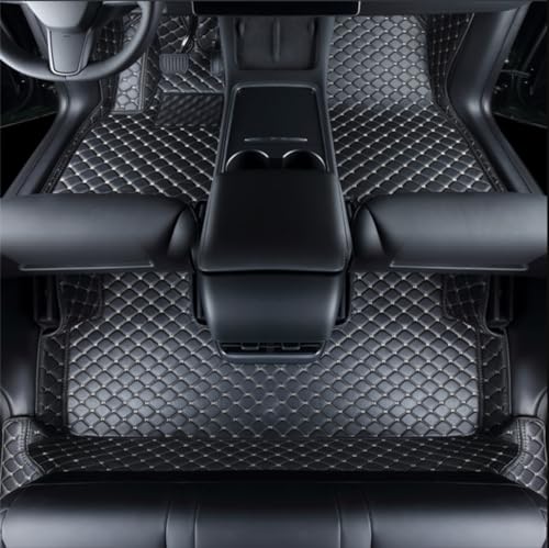 Compatible with Tesla Model Y 5-Seat 2020-2025 Floor Mats Weatherproof Floor Liner Anti-Slip Design Interior Protection (Black with Beige Stitching) - color: Black with Beige Stitching, size: 2020-2025 Floor Mat