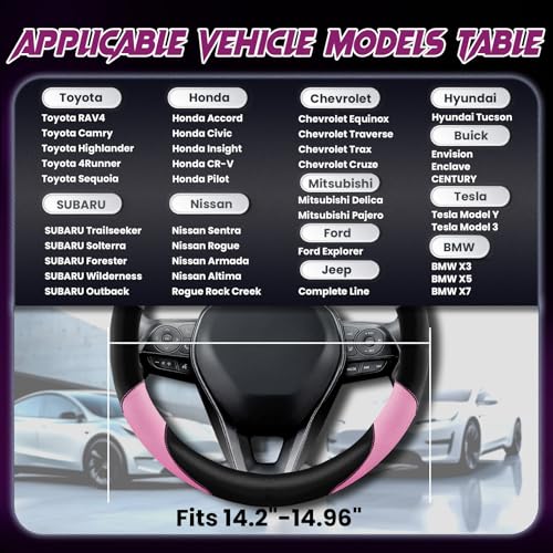 Soft Leather Steering Wheel Cover with Breathable Design and Anti-Slip Grip, Fully Compatible with Tesla, Toyota, Honda, Nissan 14.5-15.2 inch Round Steering Wheel（Sedans and SUVs） - color: DOUBLE-PINK