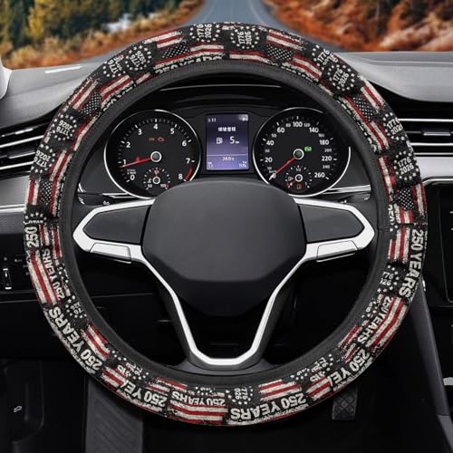 AFPANQZ American Flag 250th Auto Steering Wheel Covers Comfort Anti-Slip Safety Stretch-on 14-15 inch, 4th of July Easy Fix Machine Washable Steering Wheel Protection - color: American Flag 250th