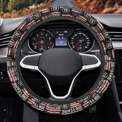 AFPANQZ American Flag 250th Auto Steering Wheel Covers Comfort Anti-Slip Safety Stretch-on 14-15 inch, 4th of July Easy Fix Machine Washable Steering Wheel Protection - color: American Flag 250th