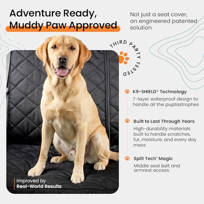 4Knines Crew Cab Truck Seat Cover with Dog Hammock for Fold Up Seats – Split Design for Seat Access, Waterproof & Non-Slip Protection (Driver Side, Black)
