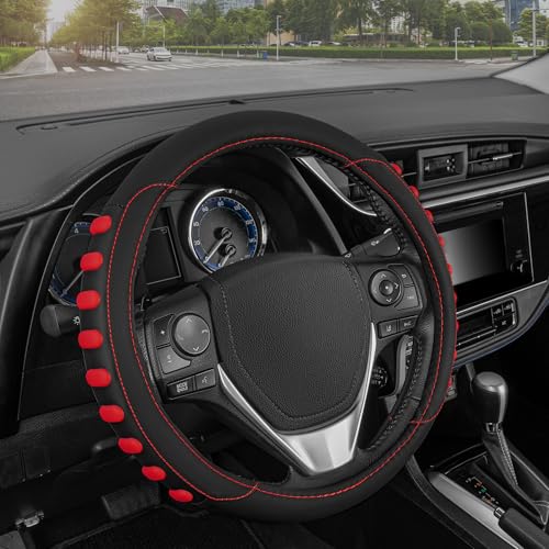Motor Trend FlexGrip Red Steering Wheel Cover for Cars – Standard 15 inch Car Steering Wheel Cover, Red and Black Steering Wheel Protector for Auto Truck Van SUV - color: Red Grip, size: Fits 14.5 - 15" SW