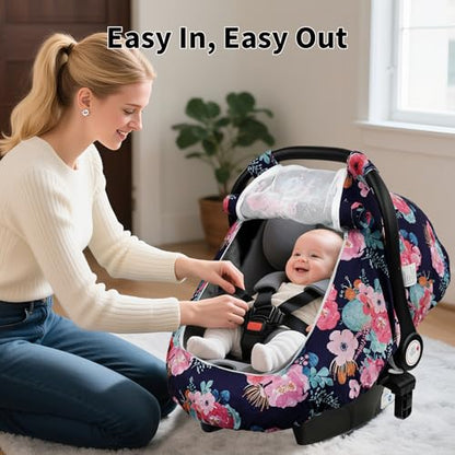 Elstey Car Seat Cover Baby, Minky Dot Carseat Covers Baby Boys Girls, Lightweight Infant Car Seat Cover Canopy with 2 Layers Breathable Mesh Windows, Stroller Carrier for Babies Newborn Essentials - color: Purple flowers