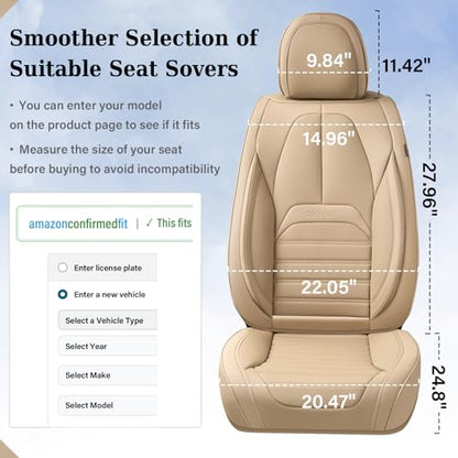 Coverado Seat Covers, Car Seat Covers Front Seats, Automotive Seat Covers, Waterproof Nappa Leather Car Seat Cover, Car Seat Cushion, Beige Seat Covers Carseat Cover Universal Fit for Most Cars - color: Beige-A, size: Front