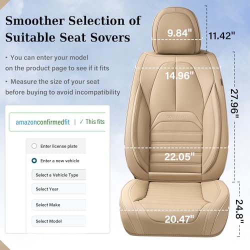 Coverado Seat Covers, Car Seat Covers Front Seats, Automotive Seat Covers, Waterproof Nappa Leather Car Seat Cover, Car Seat Cushion, Beige Seat Covers Carseat Cover Universal Fit for Most Cars - color: Beige-A, size: Front