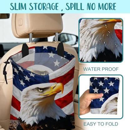 Car Trash Bag American Flag and Eagle Leak-Proof Car Garbage Bag with Drawstring Foldable Canvas Trash Bin with Adjustable Buckle for Car Accessories, Travelling, Camping - color: American Flag and Eagle