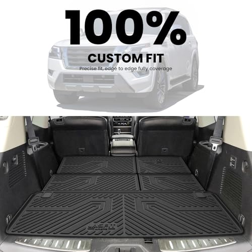 LASFIT Cargo Mat & Backrest Mats for Nissan Armada/Infiniti QX80 2019-2024, All Weather TPE Custom Fit Easy Clean Durable No-Curling Trunk Mat for Armada & QX80, Black - size: 1)For Nissan Armada & QX80 | 2017-2024 | Cargo