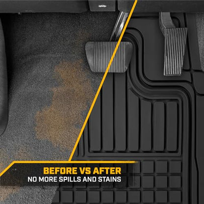 BDK CAT® Large 2-Piece Heavy Duty All Weather Rubber Car Floor Mats, Universal Fit Trim-to-Fit Front Set with Trunk Cargo Mat Liner for Car Truck SUV Van, Easy-to-Clean Tailgate Mat Protection - Black