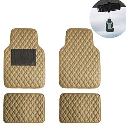 FH Group Luxury Universal Liners Full Set Beige PU Leather Diamond Design Floor Mats - Universal Fit Heavy Duty Non-Slip Floor Mats for Most Sedan, SUV, Truck - color: Beige
