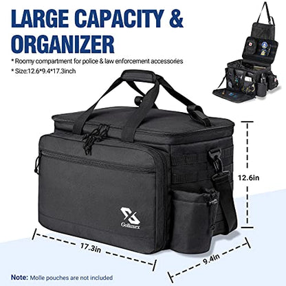 Golkcurx Patrol Bag for Law Enforcement Police Gear, Water-resistant Front Seat Organizer with Adjustable Modular Interior & MOLLE System, Heavy Duty Duty Bag for Patrol Officers Security, Black