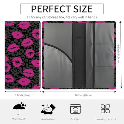Premium Car Registration and Insurance Card Holder, Cute PU Leather Car Document Holder, Vehicle Glove Box Car Organizer with Magnetic Closure for Driver License, Cards Hot Lip Leopard - color: Hot Lip Leopard