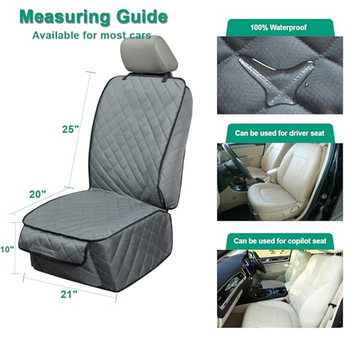 Waterproof Front Seat Cover Dog Car Seat Covers Nonslip and Full Protection with Side Flaps Fits Most Cars, Trucks, SUVs(Grey, 1Pack)