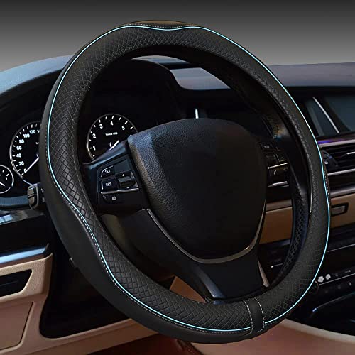 Car Steering Wheel Cover,Anti-Slip, Safety, Soft, Breathable,Heavy Duty, Thick,Full Surround,Sports Style (Black with Light Blue Line) - color: Black with Light Blue Line