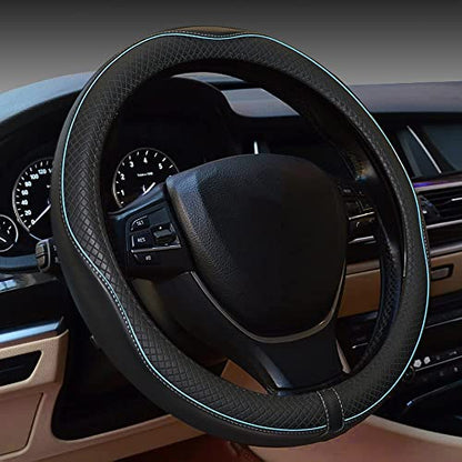 Car Steering Wheel Cover,Anti-Slip, Safety, Soft, Breathable,Heavy Duty, Thick,Full Surround,Sports Style (Black with Light Blue Line) - color: Black with Light Blue Line