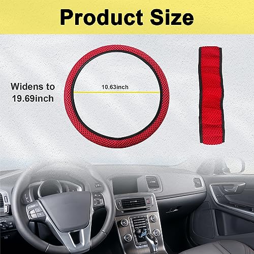 Kewucn Car Elastic Stretch Steering Wheel Cover, Soft Microfiber Breathable Ice Silk, Universal 15 Inch Anti-Slip Auto Steering Wheel Protector, Fit Car, SUV, Van, Sedan, Truck (Red) - size: Red