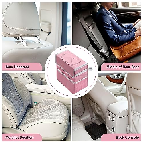 Healsmart 2 Gallon Car Trash Can Lid and Storage Pockets, Leak-Proof Collapsible and Portable Organizer, Multipurpose Garbage Bin with Adjustable Straps, Pink