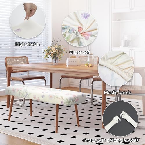 Stretch Bench Cover, Seat Cushion Protector, Washable Slipcover, Printed Rectangle Cover for Dining Room, Living Room, Kitchen - color: Cherry Blossom Magnolia