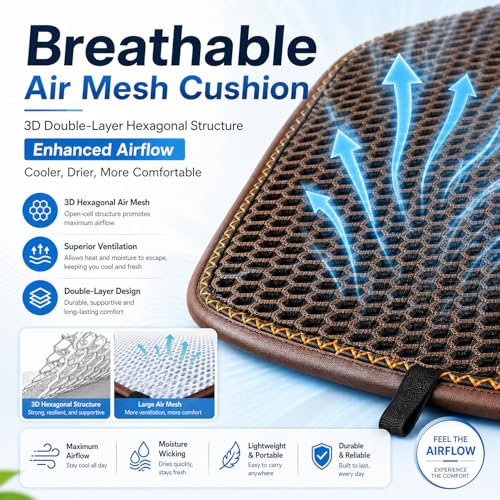 Summer 3D Air Big Mesh Car Seat Cushion Pad,Universal Fit Cooling Breathable and Vent Mesh Car Seat Cushions Cover for Truck SUV Pikup Sedan Accessories 1PCS (Brown) - color: Brown