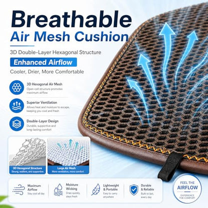 Summer 3D Air Big Mesh Car Seat Cushion Pad,Universal Fit Cooling Breathable and Vent Mesh Car Seat Cushions Cover for Truck SUV Pikup Sedan Accessories 1PCS (Brown) - color: Brown