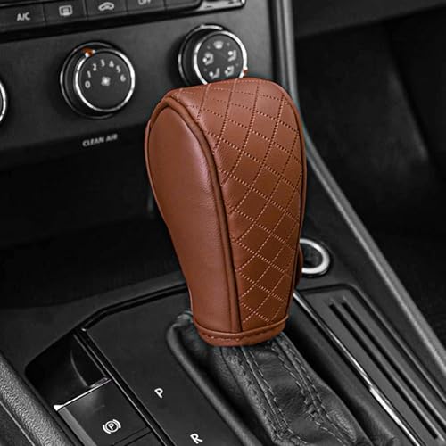 Leather Car Gear Shift Knob Cover, Upgraded Anti-Slip Design Stick Shift Knob Cover, Universal Durable Car Decorative Accessories Shifter Stick Protector Suitable for Cars,Trucks,SUVs (Ca/Bn) - color: Cayenne Brown