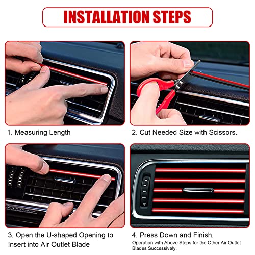 20 Pieces Universal Car Auto Air Conditioner Vent Outlet Trim Strip, Waterproof Flexible Shiny Auto Car Vent Interior Accessories for All Air Vent Outlet (20PCS - Red)