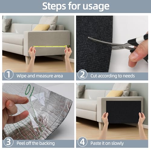 Cat Scratch Mat 120"x15.8", Cat Scratch Pad, Cat Couch Protector (Black) - color: Black