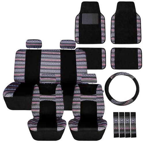 FH Group Full Set Southwestern Print Cloth Car Seat Covers Combo Set with Carpet Floor Mats, Universal Fit, Washable Seat Cover for SUV, Sedan, Lavander - color: Lavander