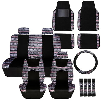 FH Group Full Set Southwestern Print Cloth Car Seat Covers Combo Set with Carpet Floor Mats, Universal Fit, Washable Seat Cover for SUV, Sedan, Lavander - color: Lavander