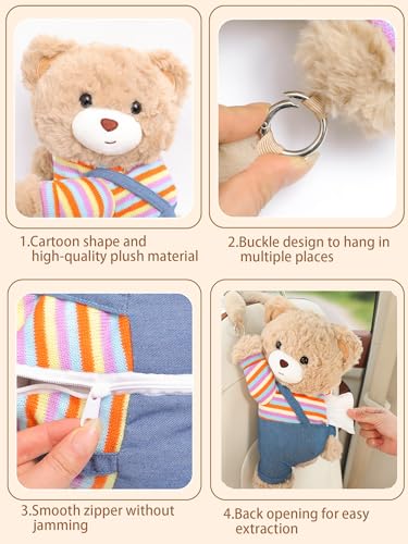 Cute Car Tissue Holder Accessories Animal Teddy Bear Funny Plushie Plush Hanging Tissue Cover Box in Car Decorative Tissue Storage for Home Bathroom Bedroom Office - style: Bear/Pink
