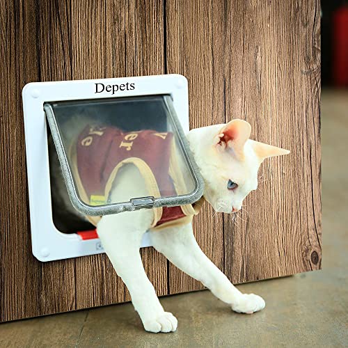 Depets Medium Cat Flap Door with 4 Way Lock (Outer Size 7.5" x 7.8"), Magnetic Pet Door Kit White, Weather-Resistant Cat Door for Cats & Doggy - size: M - Inner Size: 5.9" x 6.3" ( W x H)