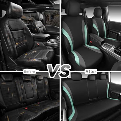 CAR PASS EVA Waterproof Car Seat Covers Full Set, Mint Seat Covers for Cars,Airbag Compatible,Universal Fit Sedans,Vans,SUVs,Trucks (Black and Mint) - color: Black Mint, size: full set