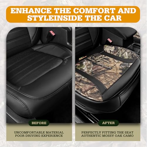 Mossy Oak Car Seat Cover, Luxury Faux Leather Front Bottom Seat Cushion Cover, Universal Anti-Slip with Wrap-Around Design and Storage Bags, Suitable for Most Vehicles - Black Color 1 Piece - color: Black