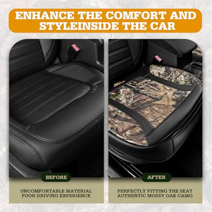 Mossy Oak Car Seat Cover, Luxury Faux Leather Front Bottom Seat Cushion Cover, Universal Anti-Slip with Wrap-Around Design and Storage Bags, Suitable for Most Vehicles - Black Color 1 Piece - color: Black