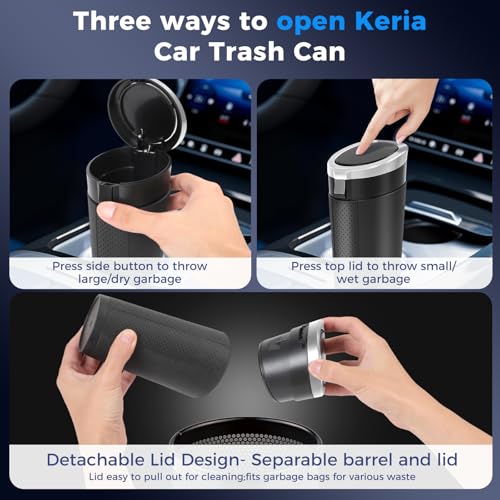 Keria Car Trash Can Bin with Lid - Mini Car Garbage Can Cup Holder-Small Leakproof Vehicle Trash Garbage Can Bin-Automotive Car Organizers and Storage for Back Seat SUV Vechile Accessories (Sliver)