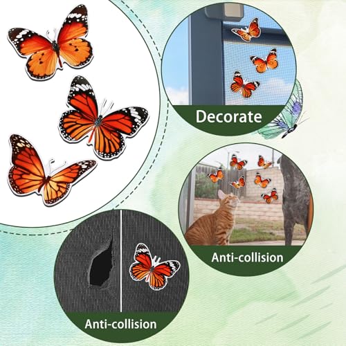 6 Pcs Butterfly Screen Door Magnets Flexible Double Sided Door Magnets Decorative Protectors for Sliding Screen Doors Prevent People & Pets from Running into Windows (Red)