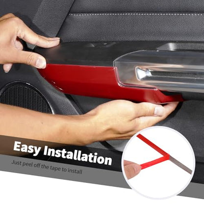 Jimen Fit for Ford Mustang 2015-2024, 2PCS Inner Door Armrest Panel Cover Trim (Red) - color: Red