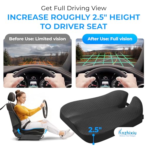 Elevated Car Seat Cushion for Improved View – Reduces Lower Back Pressure & Supports Spine – Ideal for Long Trips – Black Truck Seat Cushion