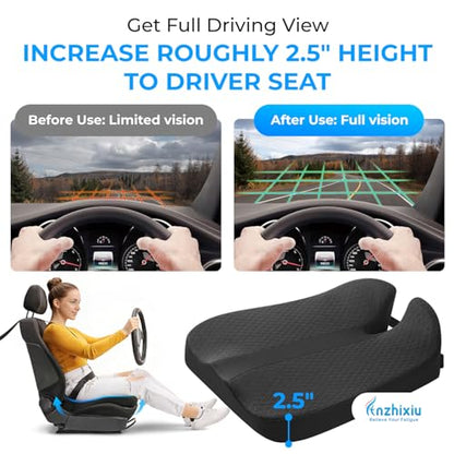 Elevated Car Seat Cushion for Improved View – Reduces Lower Back Pressure & Supports Spine – Ideal for Long Trips – Black Truck Seat Cushion