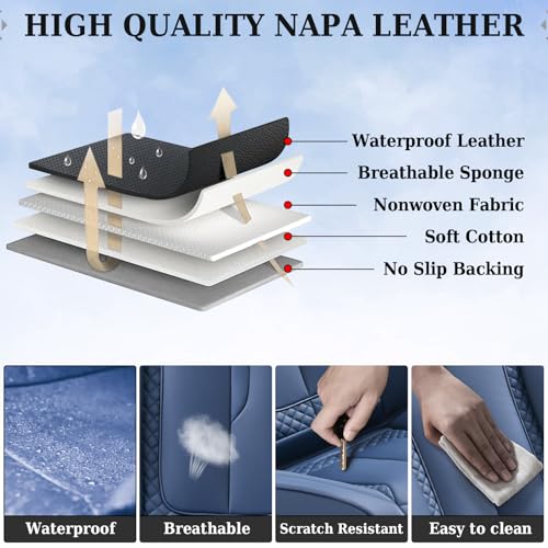 Coverado Car Seat Cover Full Set, Blue Seat Covers Front Seats Back Seat Covers, Nappa Leather Waterproof, Car Seat Cushion, Car Seat Protector Universal Fit Most Cars - color: Z-Blue, size: FullSet
