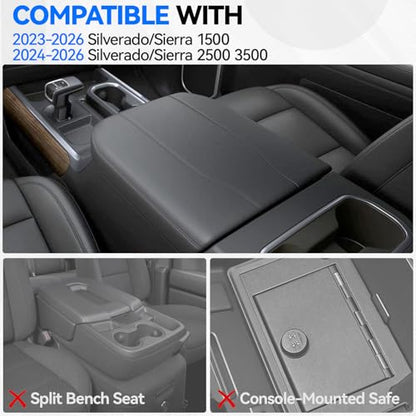 2PCS Center Console Organizer tray and Armrest Storage for 2023-2026 Chevy Silverado/GMC Sierra 1500 Accessories, 2024-2026 Silverado/Sierra 2500HD 3500HD(Only Fit Console with Bucket Seat) - style: 22-26 Silverado1500&24-26 2500HD/3500HD