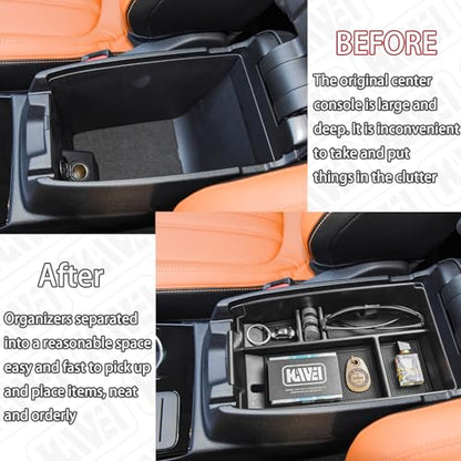 Center Console Organizer Tray Compatible with Ford Escape 2020-2026/Bronco Sport 2021-2025 Accessories, Insert Container ABS Secondary Armrest Storage Box (Not for U725 2-Door), Black