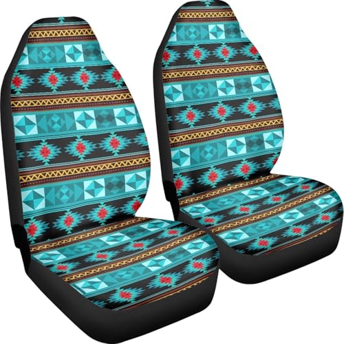 Bulopur Ethnic Aztec Geometry Car Front Seat Covers Set of 2, Auto Interior Accessories Front Automobile Seat Cover for Cars Truck Van SUV - color: Ethnic Aztec Geometry Blue