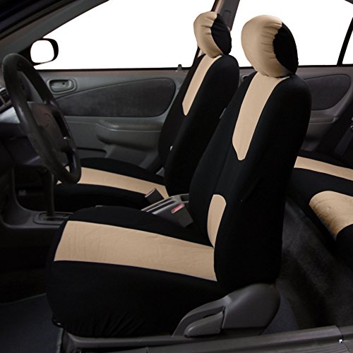 FH Group Car Seat Covers for SUV, Sedan, Van Beige Front Set in Cloth - Low Back Car Seats Covers with Removable Headrest, Universal Fit, Automotive , Washable - color: Beige, style: Seat Cover Front Set