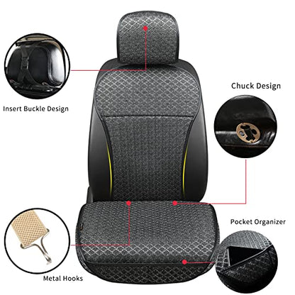 Breathable Car Seat Cover,Luxury Front Seat Cover,Durable and Non Slip,Polyester Silk Material, Universal Car Seat Cushion,Suitable for All Seasons,Airbag Compatible (Black，1PC) - color: Black-Front-1pc